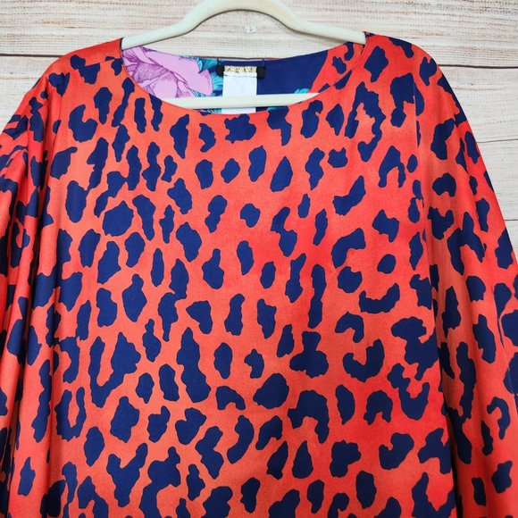 IMAN Global Chic Reversible Printed Poncho Top Floral Leopard Print Women's M/L - Picture 12 of 16